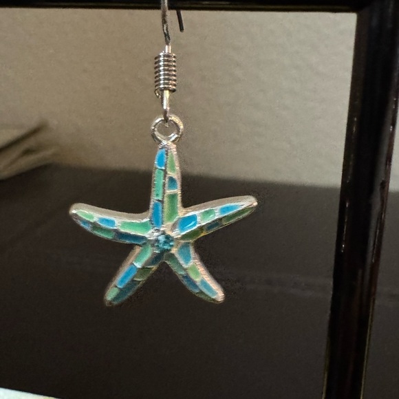 Starfish Dangle Earrings in Blue and Silver Tone - Picture 5 of 5